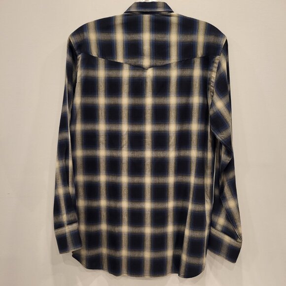 Officine Generale Button Down Long Sleeve Check Shirt Navy Blue Size Small - Picture 6 of 8